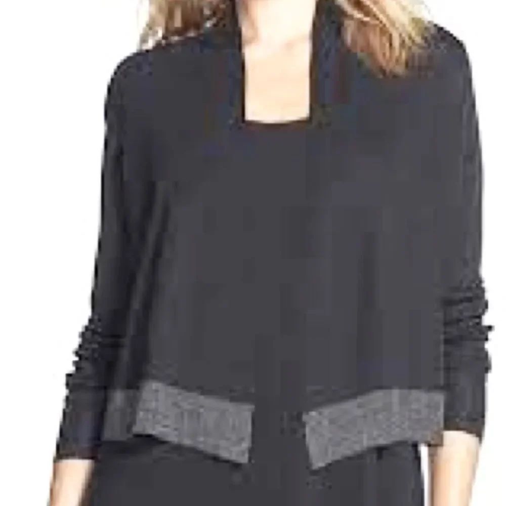 NEW Eileen Fisher black rayon nylon crinkle shimmer hem shaped cardigan XL